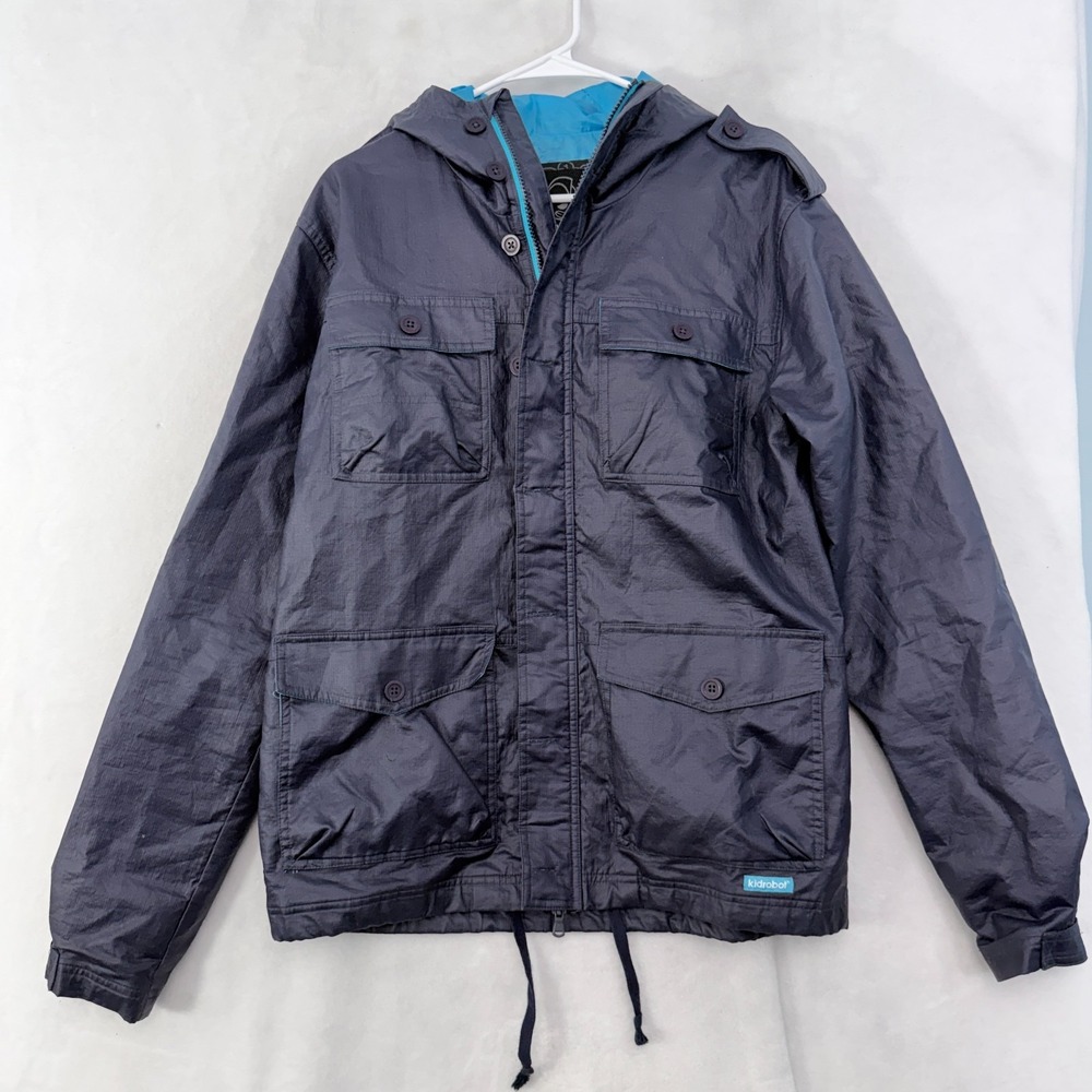 Kidrobot Jacket Mens M Blue Full Zip Hooded Wax Coating Field